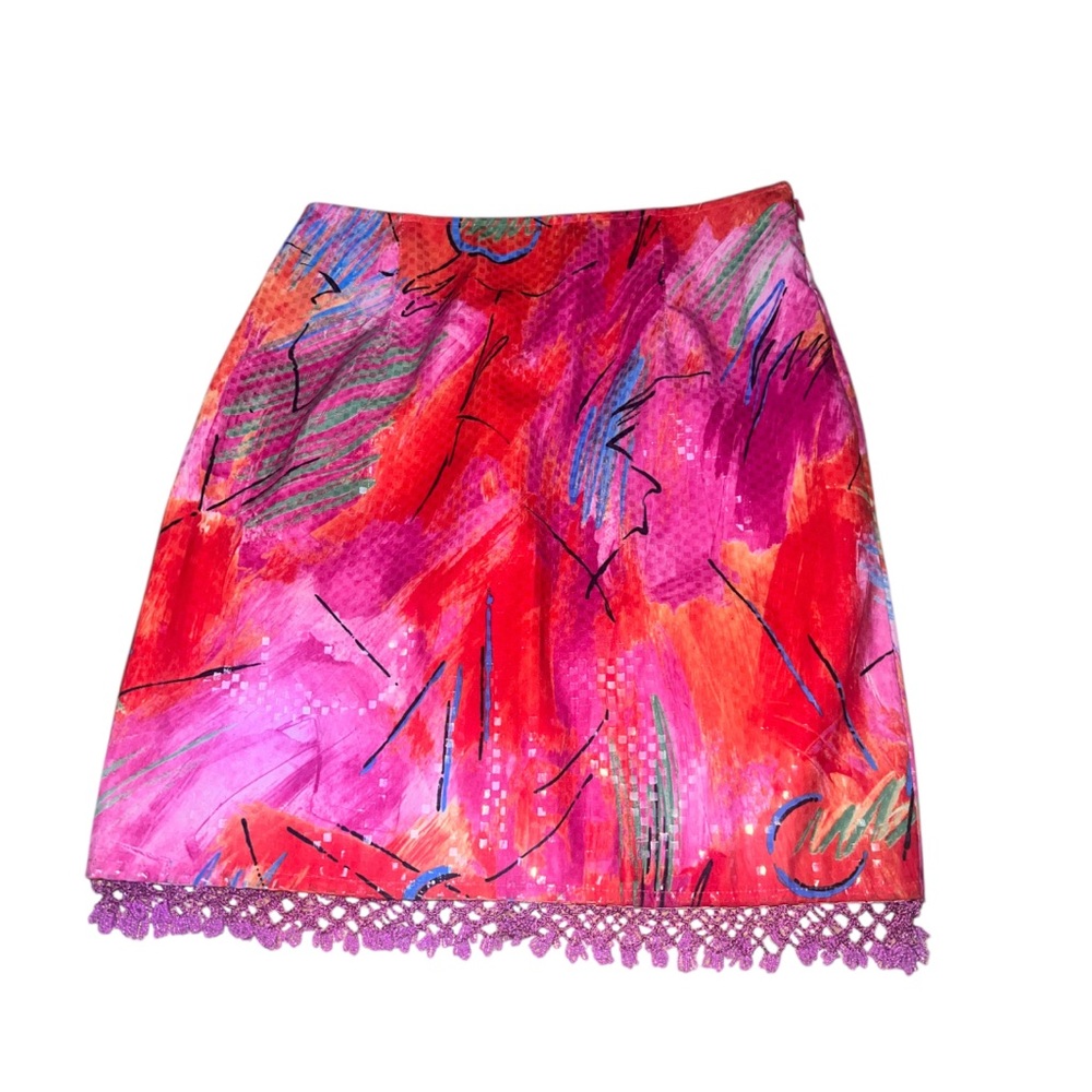 Embellished Pink and Red A-Line Mini Skirt